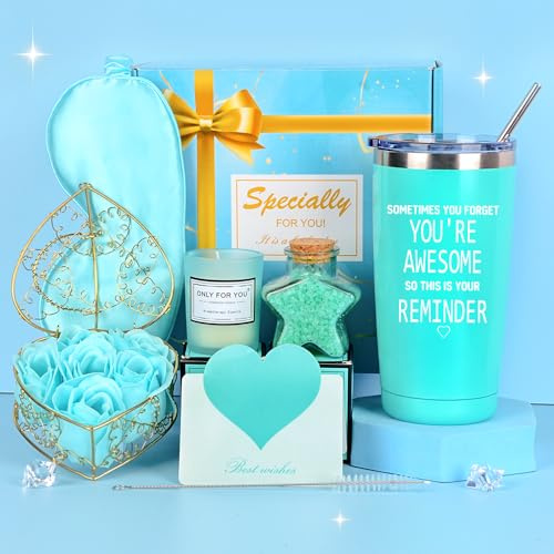 TOLOYE Cadeau Femme Original, Tasses Bleu 20oz, Sels de Bain, Fleurs de Savon - Idée pour Anniversaire, Noël, Fête des Mères, Saint Valentin