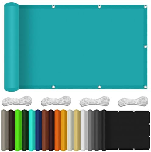 Balkon Sichtschutz mit Ösen 40 x 120 cm Premium Polyester Balkonsichtschutz Balkonumspannungen mit Ösen Kabelbinder Und Kordel Sichtschutz für Balkon Terrasse, Himmelblau