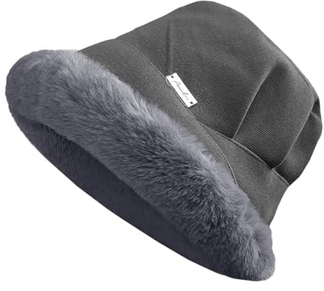 NLAND Damen Winter Fischerhüte Pelzig Fischerhut Elegant Winddichte Wintermütze Kunstpelz Flauschige Cloche Bucket Hat(Grau)