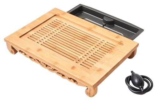 ZPGXLRZ Teetablett aus Bambus, chinesischer Gongfu-Teetisch mit Schublade, großes Fassungsvermögen, Drainage und Aufbewahrung, Wasser-Tee-Serviertablett (gelb)