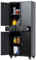 SUPEER 180cm Aktenschrank,Metallgarage-Lagerschrank mit 4-Rädern und 2-Schublade, Rollwerkzeug-Lagerschrank mit Verriegelungstüren und verstellbaren Regalen, Heavy Duty Stahl Werkzeugschrank(Schwarz)