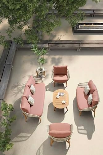 Ensemble canapé de Jardin Design en Bois et en Corde 7 Places - Rose XL