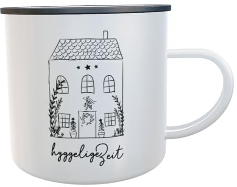 Emaille-Tasse Hygge Zeit – Nostalgischer Kaffeebecher im Vintage-Design, 300 ml, liebevolle Geschenkidee zu Weihnachten (Hygge Zeit)