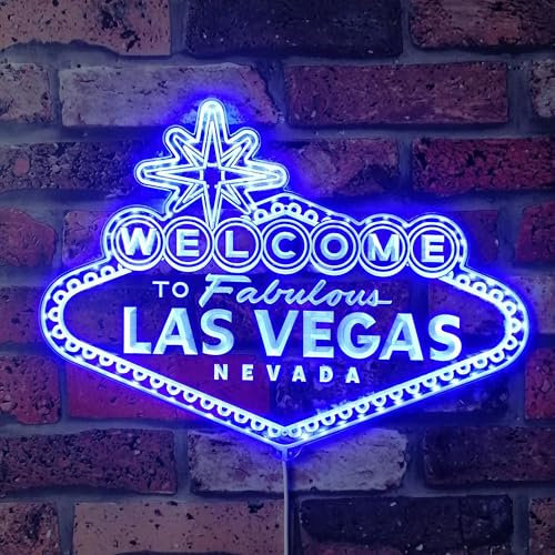 ADVPRO Panneau LED RVB glamour « Welcome To Fabulous Las Vegas » - Forme découpée à bord - Décoration 3D intelligente - Signalisation multicolore st06s66-fnd-i0304-c