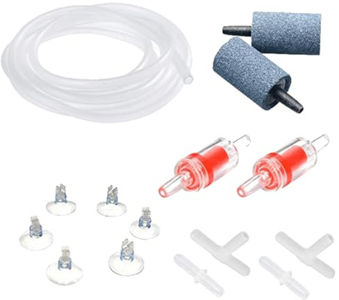 IKOPFLN 14-in-1-Aquarium Luftschlauch 4m Luftleitungsschlauch 4/6 Silikon Standard-Luftpumpenzubehör-Set mit Luftsteinzylindern Anschlüssen Saugnäpfen und Rückschlagventilen