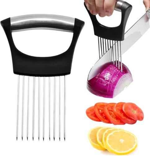 IKOPFLN Edelstahl Zwiebelschneider Halter - zwiebelschneider - Fleisch Nadel - Zwiebelhalter zum Schneiden Tomate Zwiebel Schneidehilfe