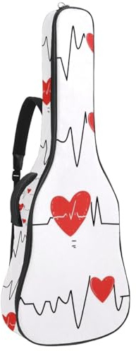 KengjuTesu 43 Zoll Akustikgitarre Softcase mit Rucksackgurt und 2 Taschen Elektrokardiogramm Muster, ohne Polsterung, Rucksack Wasserdicht Oxford Tuch Bassgitarre Gigbag für Konzertgitarre,