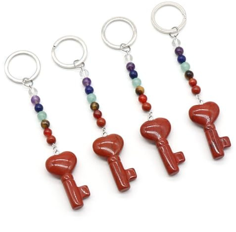 1PC Heart Key Shape -Natural Stone Keychains -Amethysts Rose Quartzs Key Rings,Handbag Decor Keychain Holder Gifts