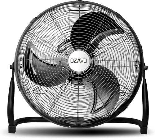 OZAVO Ventilador de Suelo Industrial con Circulador de Aire, Diámetro de Hoja de 50cm (20), Patas Antideslizantes, 3 Aspas, 3 Velocidades, Motor de Cobre, Inclinación Regulable, 110W, Negro