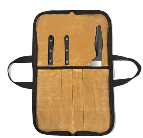 Shurzzesj Chefs Knives Roll Bag | Pockets for Kitchen Utensils | Waxed Canvas Cutlery Knives Holders Protectors, Portable Home Kitchen Cooking Tools Bag for Camping Picnic