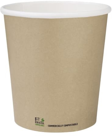 Fiesta Compostable Hot Cup Single Wall Kraft, 8 oz, Sleeve 50 | PLA lining prevents leaks and structural breakdown, while natural wood fibres reduce convection to keep hot drinks warmer.