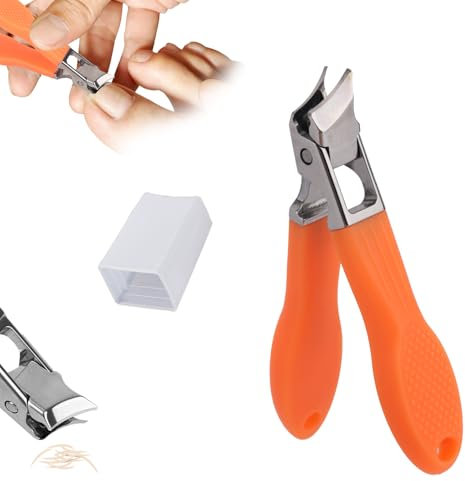 Anti Splash Slanted Nail Clipper, Wide Jaw Opening Stainless Steel Nail Trimmer with Ergonomic Handle Nail Cutter for Thick Toenails & Ingrown (Orange)