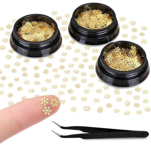 Naler 600 Stück Mini Metall Schneeflocken 5mm Kleine Schneeflocke Deko für Basteln Weihnachtsverzierungen Ornamente Bastelstücke (Gold)