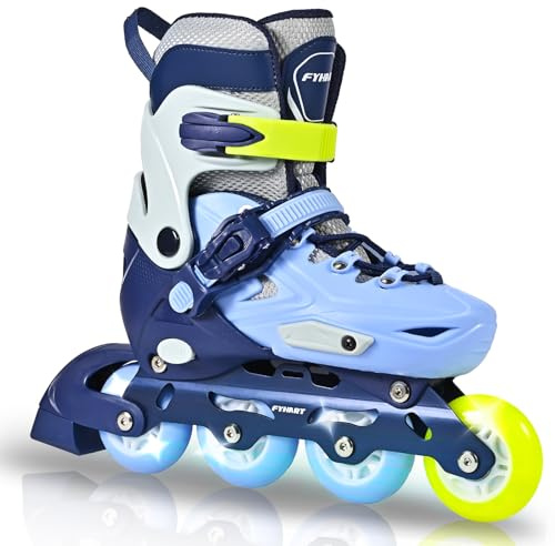 LIRENGUI Einstellbare Kinder Inline Skates für Jungen Mädchen, 4-Rollen Inline Skates für Kinder & Jugendliche mit leuchtenden Rädern für drinnen draußen Sport Freizeit, Blau Grün