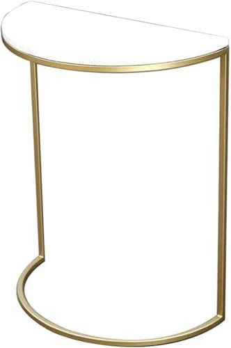 Console d'angle demi-lune | Design moderne en marbre doré | Petite table de rangement pour salon, cuisine, couloir | 50 x 25 x 60 cm