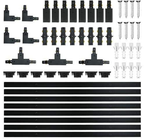 26 FT H Track Lighting Rails Kit, 3 Wire Black Light Tracks with Floating Canopy Connector, Multi Functional H Type Rails, Ideal for Single Circuit H Style Track System