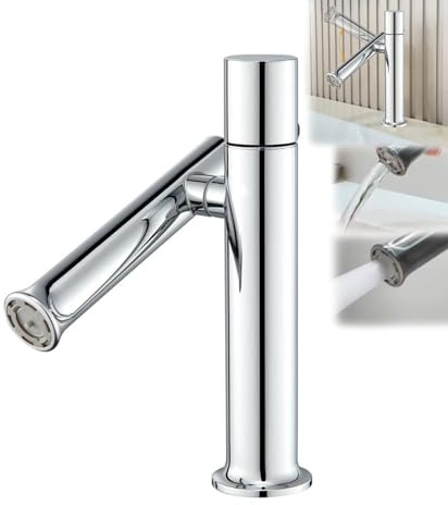 VICTOVA Grifo de Lavabo Giratorio con Altura Ajustable, Monomando de Baño de Acero Inoxidable – Caño Móvil, Doble Modo de Agua, Antisalpicaduras, Diseño Minimalista (Cromo brillante)