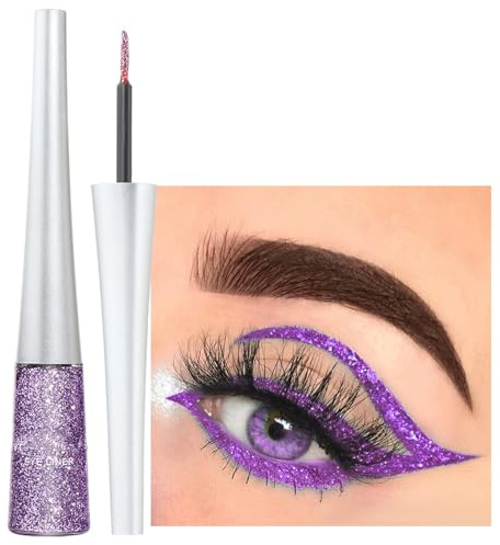 Glitzer Eyeliner Lila, Flüssiger Schimmer Eyeliner Wasserfest, Wischfest Metallischer Eyelinerstift, Hochpigmentierter Purple Kajastift, Langlebig Glitter Augen Make Up & Body Art für Gesicht & Körper