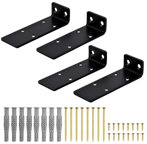 4 Pièces Equerre Etagere Murale 15 cm, Supports D'Étagère D'angle Robustes En Métal À Fixation Murale, avec vis Assorties, 5MM d'épaisseur échafaudage, Capacité de Charge de 60 Kg