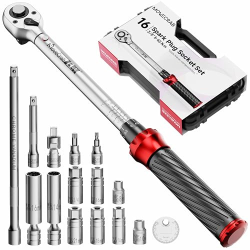 MOVECRAB Set di chiavi dinamometriche a scatto da 3/8 5-60 Nm con bussola per candele, chiave dinamometrica da per riparazioni fai da te su auto e moto