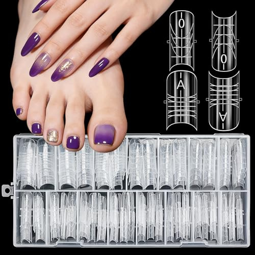MELLIEX 150 Pezzi Nail Dual Form Kit, Nail Form Tips Unghie Ricostruzione per Unghie Mani e Piedi Copertura Completa & Parziale Riutilizzabili per Manicure Salone DIY, 15 Misure