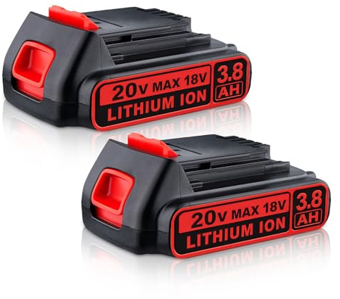2 Stück 3800mAh Ersatzakku Kompatibel mit Black and Decker 20V Lithium Akku BXR20B LBXR2020 LBX20 LB20 BL2018 LB2X4020, für Black+Decker LBXR20 Akku, für Black & Decker 20 Volt MAX kabellose Werkzeuge