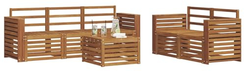 vidaXL Sofagarnituren 6 pcs Natur Massivholz Akazie, Moderne Gartenmöbel, strapazierfähiges Outdoor-Sofa, Lounge-Set für die Terrasse, bequemes Sitzen draußen