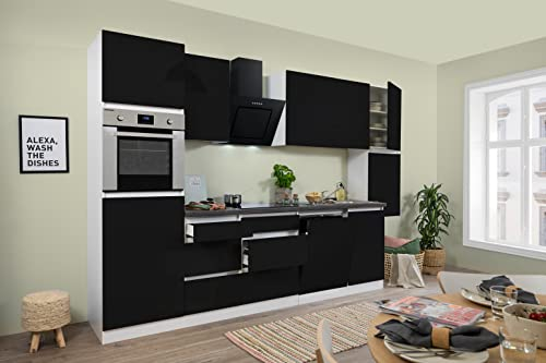 respekta Küche Küchenzeile Küchenblock grifflos Weiß Schwarz Lorena 330 cm