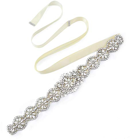 CHIC DIARY Strass Brautgürtel Glitzergürtel Damen Elegant Perlengürtel für Brautkleid Abendkleid Kleidgürtel Braut Schärpe
