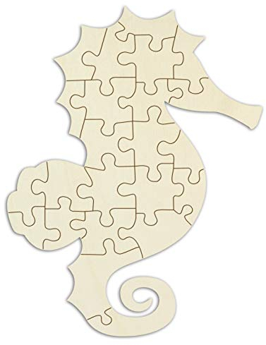 Personalisierbares Holzpuzzle „Seepferdchen“ zum bemalen und selbst gestalten - 23 Teile, 28,5 x 22 cm - Puzzle aus Holz in Form eines Seepferdchens