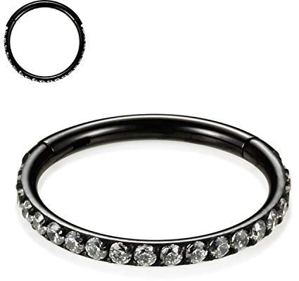 16G CZ Schwarze Nasenringe 8mm Septum Clicker 316L Chirurgische Stahlnasenringe Knorpelohrringe Creolen Daith für Männer Frauen Piercing Schmuck