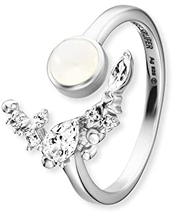 Engelsrufer Damen Ring offen mit Mondstein aus Sterling Silber - besetzt mit 7 Zirkonia Steinen - größenverstellbar - nickelfrei