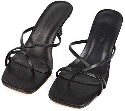 ESSEX GLAM Womens Low Heel Mule Sandals Ladies Strappy Square Toe Post Slip On Stiletto Kitten Heel Summer Shoes Size 3-8