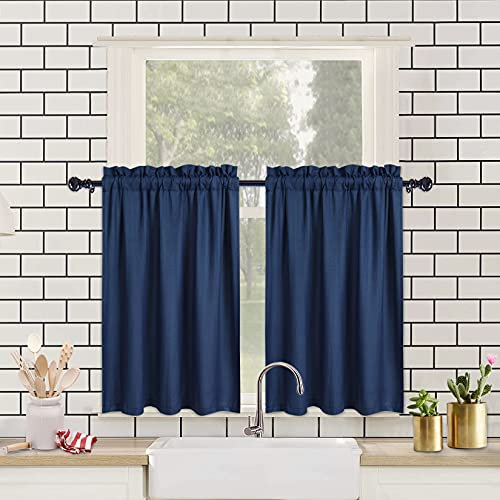 CAROMIO Cortinas de Panel Repelente al Agua Cortinas Modernas de Panel de Cocina con patrón en Relieve Cortinas Cortas para Ventanas pequeñas Cortina Corta, 2 x W 76 cm x H 76cm, Azul, Juego de 2