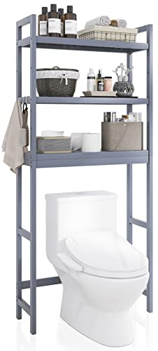 SMIBUY Estante de Almacenamiento para baño, Organizador de bambú sobre el Inodoro, Ahorro de Espacio para Inodoro Independiente con estantes Ajustables de 3 Niveles (Gris)