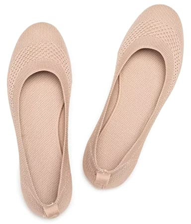 Frank Mully Ballerines Plates à Enfiler en Tricot pour Femme - Escarpins à Bout Rond, Écru, 37.5 EU