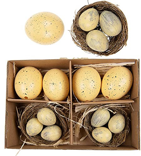 MACOSA Dj38725-083 6er Set Kunststoff Ostereier gelb Oster-Deko Ei Osterdekoration Tischdeko Dekoeier Frühlingsdeko Kunststoffeier Ostern Dekoration