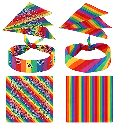 Gukasxi 6 Stück Regenbogen Bandana Baumwolle Halstuch Kopftuch Taschentuch Unisex Quadrat Haarreif Haarband Stirnband Pride Bandana Zubehör 55x55 cm