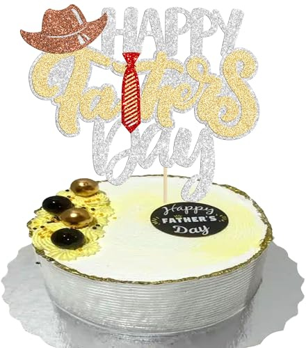 Gyufise 1 x Vatertags-Kuchenaufsatz Happy Father's Day Best Dad Ever Cupcake-Topper Geburtstagsparty Kuchendekorationen Topper Picks für Vatergeburtstag Party Supply Silber Glitzer