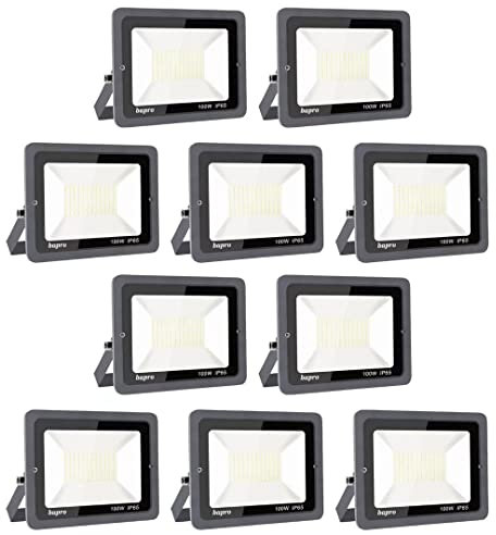 bapro 10x 100W 10000LM Projecteur LED Lumières Extérieures, 3000K Blanc Chaud Spot LED Puissant, IP65 Étanche