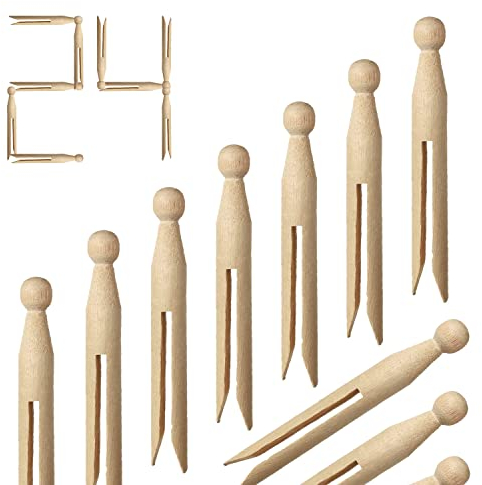 24 Pcs Wooden Dolly Pegs for Washing Line - Traditional Style Wooden Clothes Pegs for Washing Line Strong Laundry Pegs, Ideal for Art & Craft, DIY Garment Pins, Woodcraft and Clothes Pins (24)