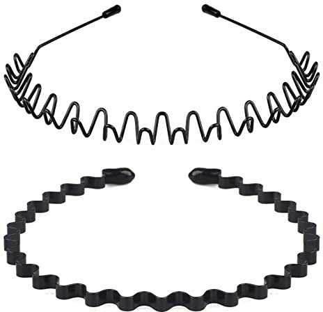 KELUBATU 2PCS Metal Hair Bands for Men Non-Slip Black