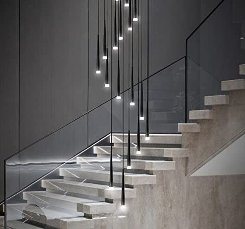 OWIEN-Iluminación Lámparas de araña de Escalera Lámpara LED Moderna Lámpara de Sala de Estar Comedor Lámpara Colgante de Escalera giratoria Doble, Altura Ajustable