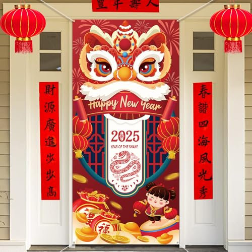 DPKOW Chinesische Neujahr Tür Banner für 2026 Jahr der Pferdes Dekoration, Frohes Neues Banner für Chinesische Neujahr dekoration Frühlingsfest, Chinesische Neujahr Tür Wand Dekoration, 90 * 185cm