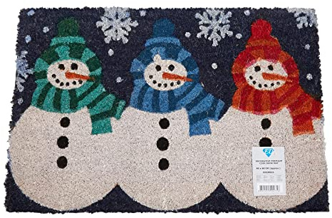 Roseley Christmas Doormat 40 x 60cm Natural Coir Coconut Runners Decorative Welcoming Xmas Mat Home Office Entrance Hallway [3 Snowmen]