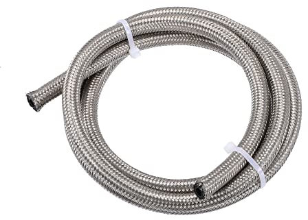 X AUTOHAUX 5ft AN4 Universal Car Braided Oil Fuel Gas Line Hose Silver Tone