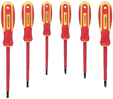 HYUNDAI VDE-Schraubendreherset, Elektriker Werkzeug, Schraubendreher, Schraubenzieher, isolierte Stahlklinge (6-teilig)