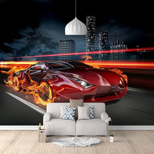 EUKKIC Panoramique mural 3d,Papier peint intissé,peinture murale de voiture de sport rouge,Pour Salon Chambre Chambre d'enfants restaurant Décoration Murale Tableaux Muraux 200x140cm