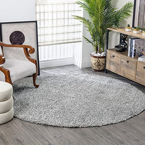 Surya Home Shaggy Berber Teppich - Flauschiger Teppich für Wohnzimmer, Esszimmer, Schlafzimmer, Langflor Hochflor Teppich flauschig - Teppich groß 200 cm Rund, Wohnzimmerteppich in Grau