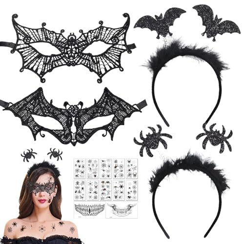 5 PCS Masken Kostüm, Horror Maskenball Steampunk Damen Zubehör Kostüm Armstulpen Gothic Schmuck Halskette Venezianische Maske, für Halloween Maskenball Karneval Abschlussball Party Kostüm Masken